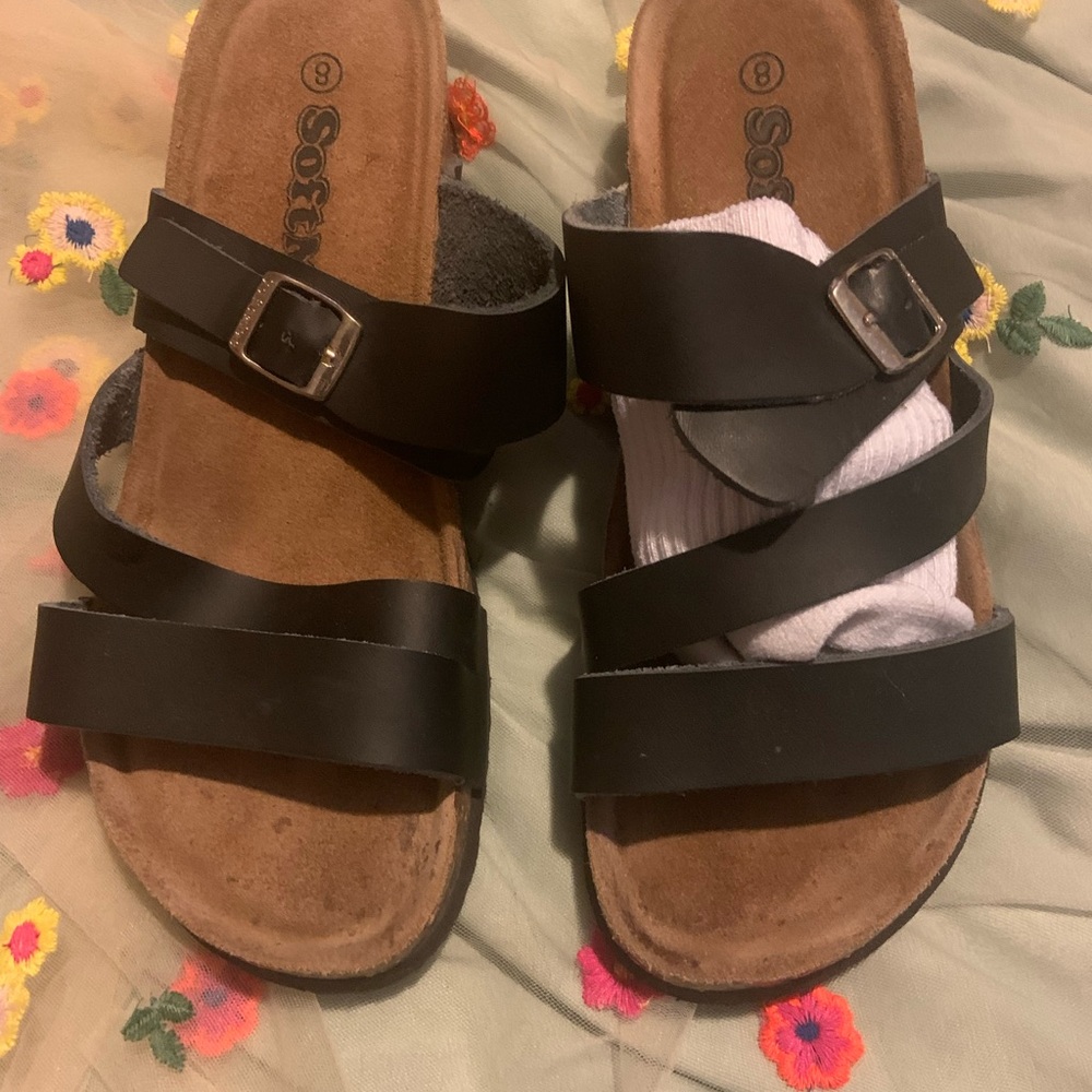 SoftMoc Brown Leather Slide Sandals